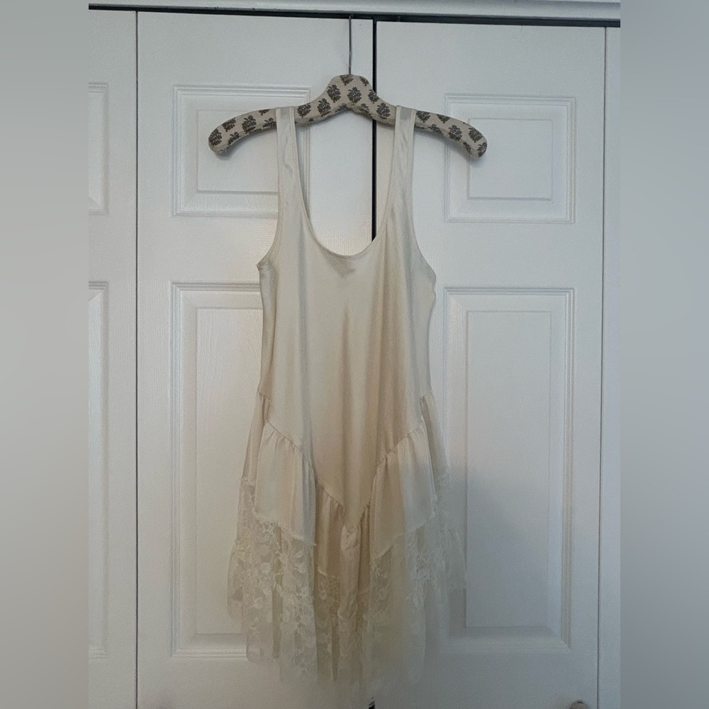Free People Ivory Mini Slip With Lace Trim